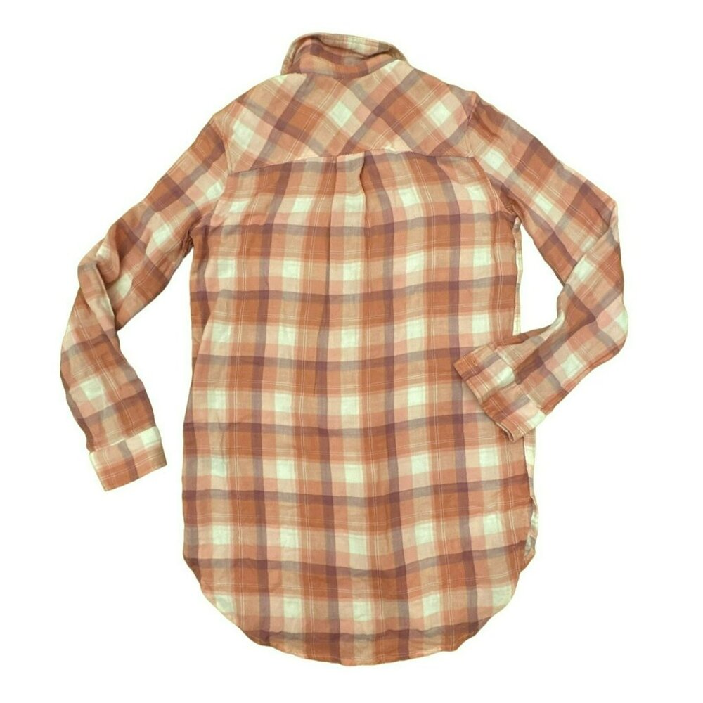 Express Pink Plaid Button Up Long Sleeve Shirt Size XS Womens Tunic White NWT - Picture 3 of 3
